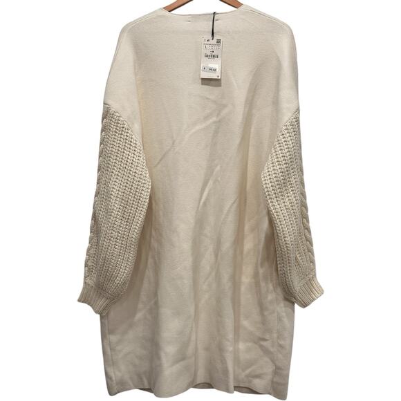 Zara Long Knit Cardigan Sweater Coatigan Off White Cream Women’s Size L Pockets - Picture 3 of 10
